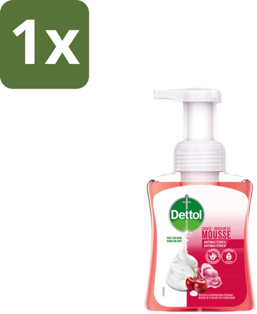 1 x Dettol - Foam Handzeep - Rozen & Kersenbloesem - Zacht Mouse - 250 ml - Antibacterieel Handzeep - Handzeep Rozen Kersen - Handzeep Microbubbel - Handzeep Voor Hygiëne - Handzeep Voor Huid Verzorging