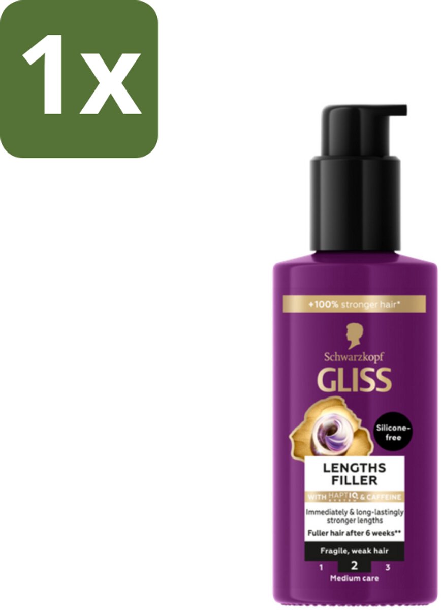 1 x Gliss - Haarserum - Lengths Filler - Siliconenvrij met Cafeïne - Voor Sterker Haar - 100 ml - Haarserum - Cafeïne - Haarversterking - Haarbreuk - Voller Haar