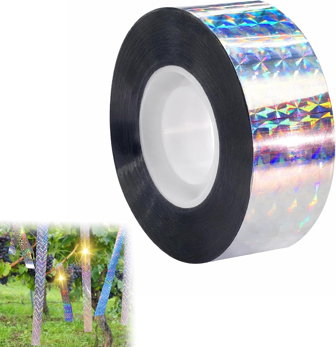 1 rol reflecterende laserband, 100 m x 2,4 cm, vogelafweer, kunststof, bescherming voor tuin, balkon, duiven - ShopVlot