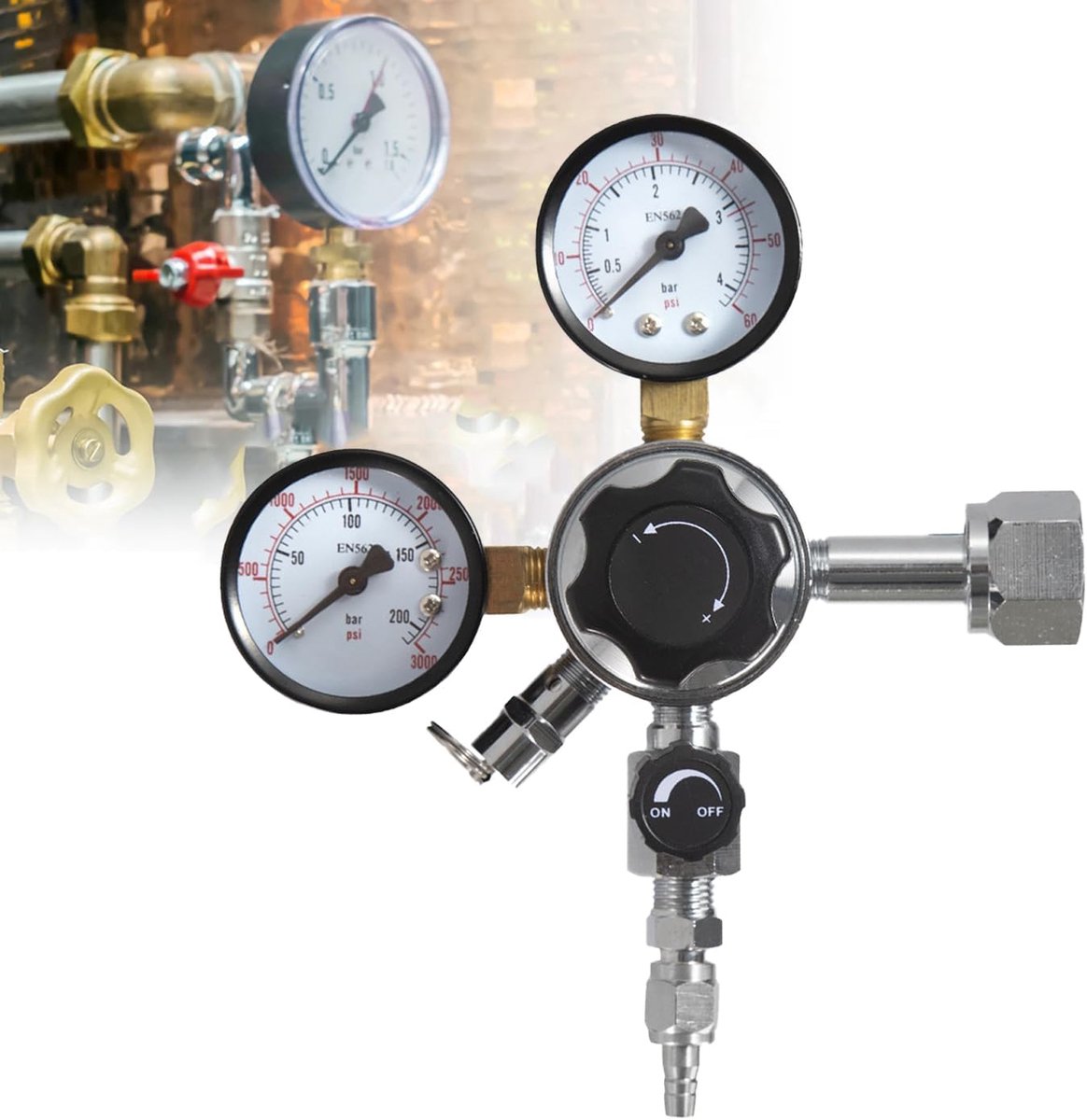CO2 Pressure Regulator, Barrel Regulator, Double Pressure Gauge CO2 Fittings Regulator, Quick Release 0-60 PSI, 0-3000 - ShopVlot