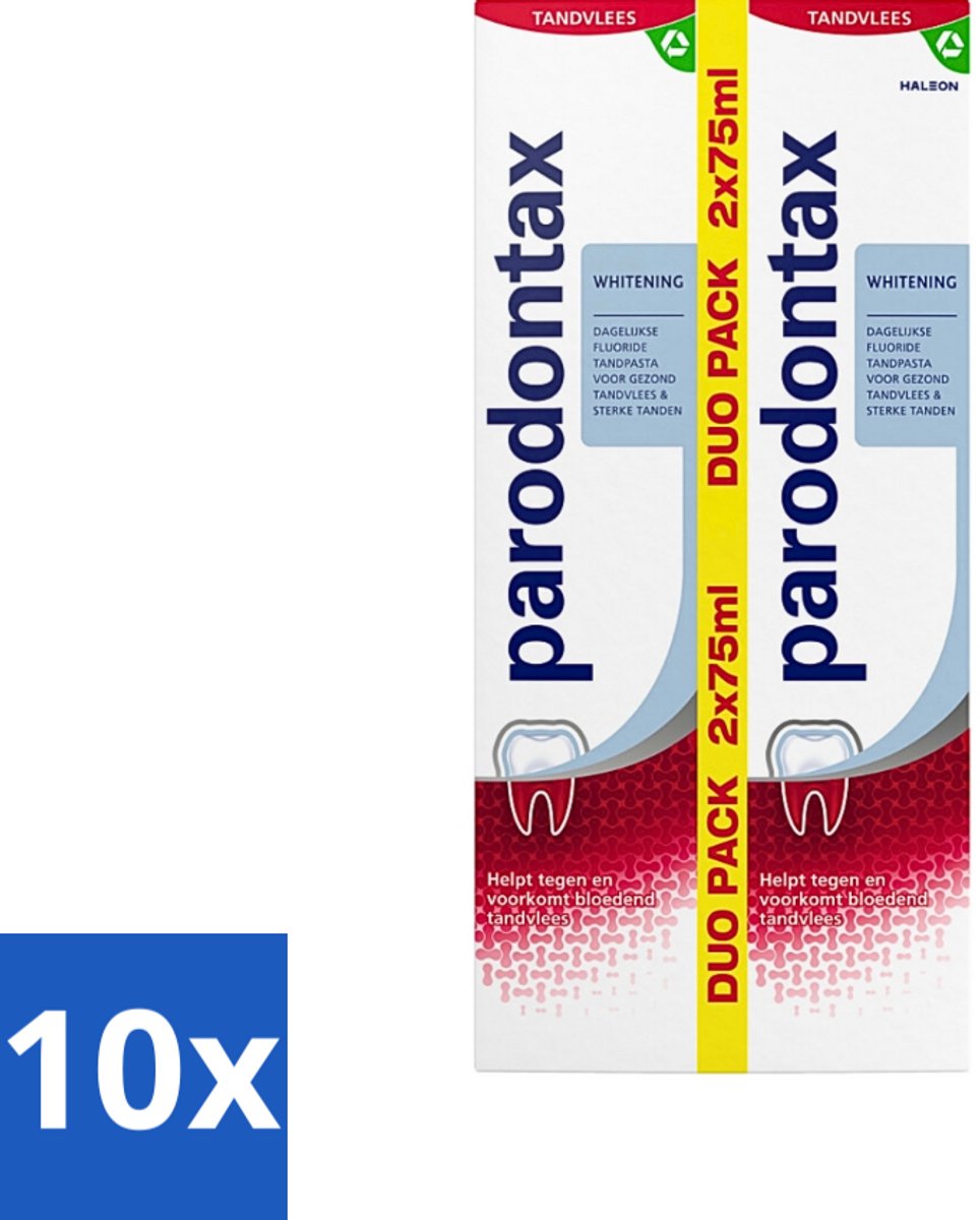 10 x Parodontax - Tandpasta - Whitening - Tegen Bloedend Tandvlees - 2 x 75 ml - Tandpasta - Bloedend Tandvlees - Tandplak - Whitening - Gezond Tandvlees