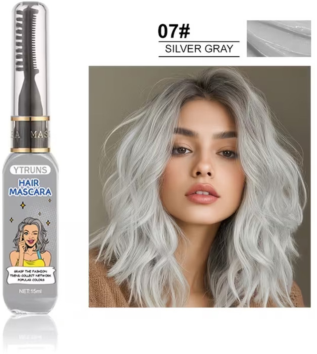 Tijdelijke Haarmascara 07 Silver Gray – Uitwasbare Haarkleur voor Highlights & Styling