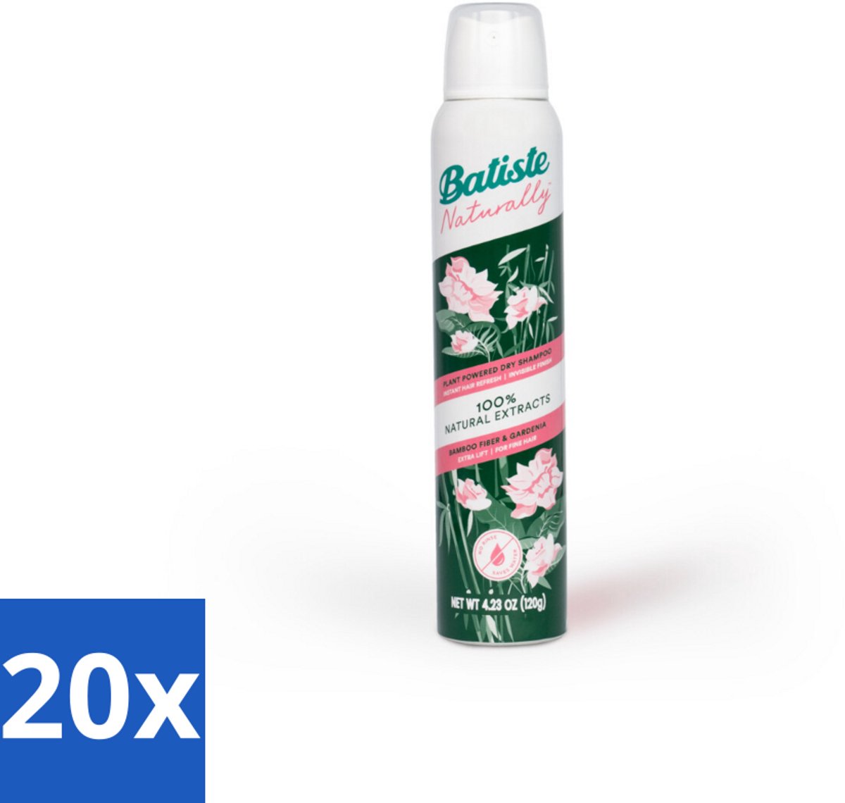 20 x Batiste - Naturally Bamboo Fibre & Gardenia - Droogshampoo - Versterkt en Verfrist - 100% Natuurlijk - 200ml - Droogshampoo - Natuurlijk Haarverzorging - Bamboevezels - Gardenia Extract - Haarversterking