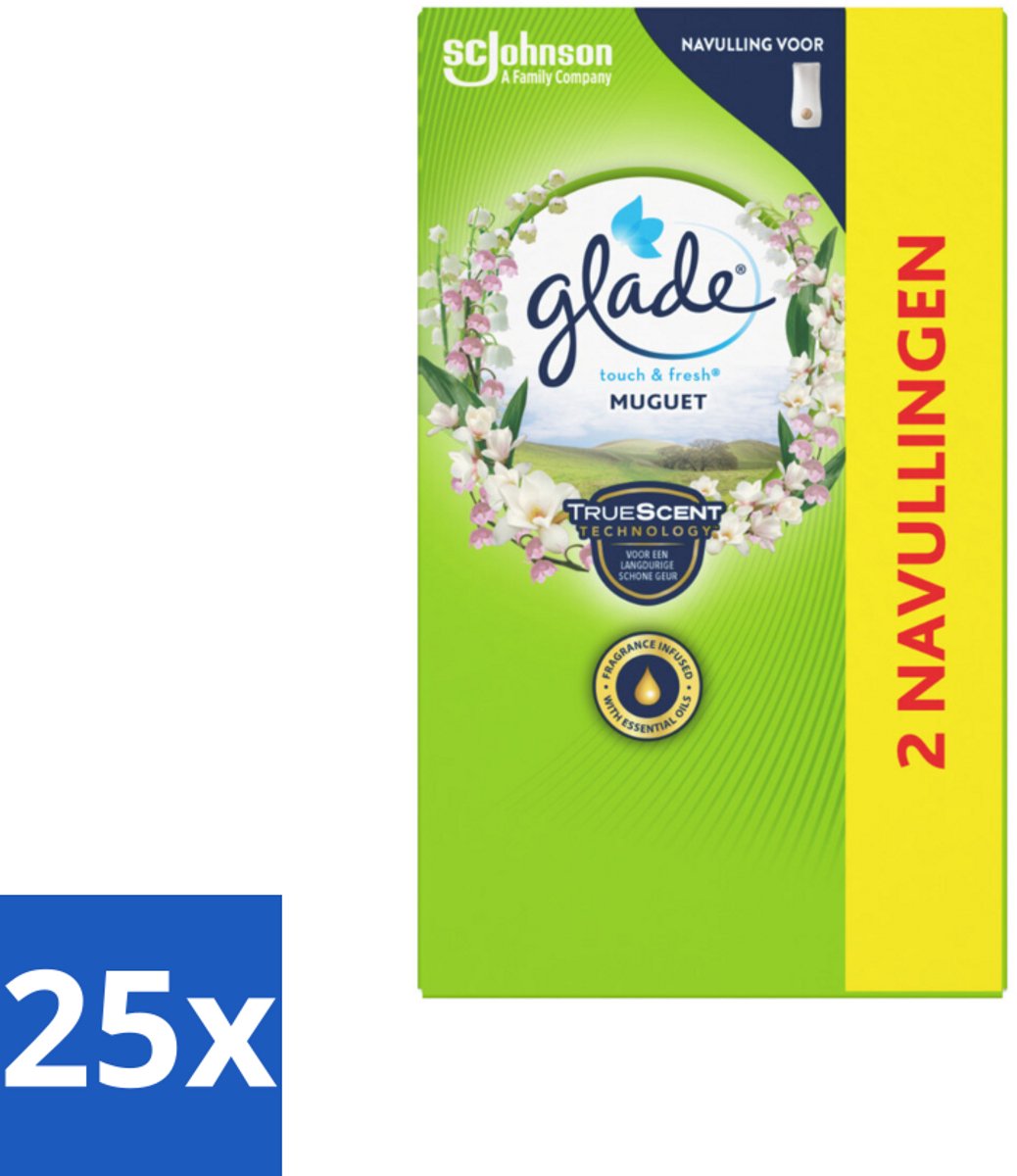25 x Glade - Touch & Fresh Navulling - Lelietje-van-dalen - 2 × 10 ml - Glade Muguet Navulling - Frisse Geur - Bloemige Geur - Touch & Fresh - Luchtverfrisser