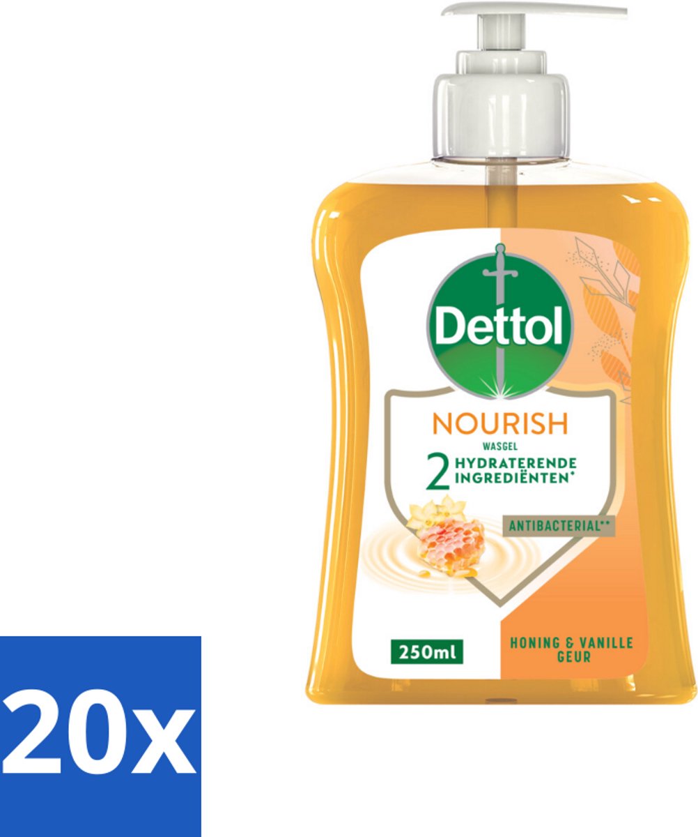 20 x Dettol - Handzeep - Nourish - Honing & Vanille - 250 ml - Handzeep - Antibacterieel - Handen Wassen - Handen Verzorgen - Honing