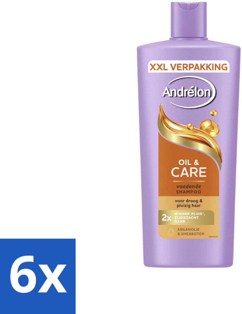 6 x Andrélon – Shampoo – Oil & Care – 685 ml - Haar Verzorging - Pluisvoorkomen - Arganolie Shampoo - Sheaboter - Droog Haar