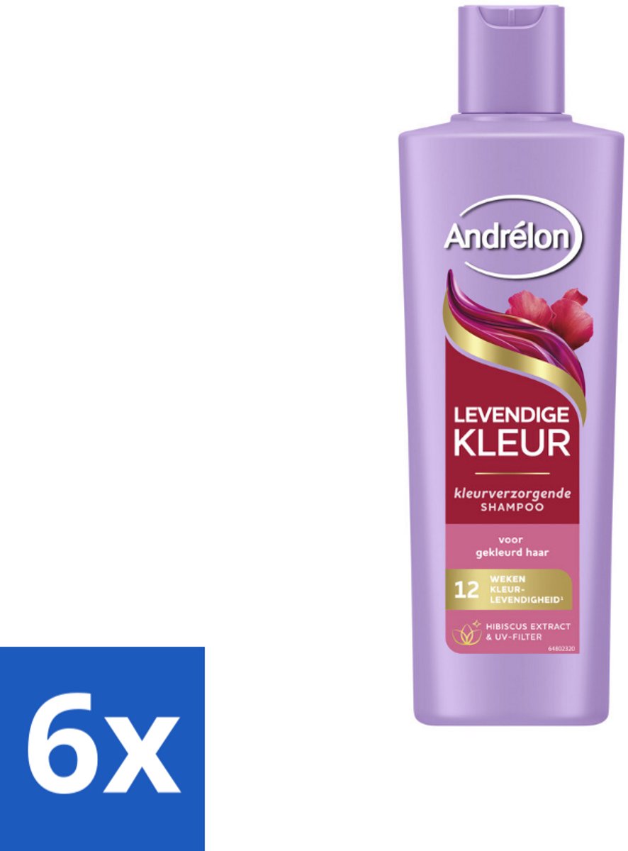 6 x Andrélon – Shampoo – Levendige Kleur – 250 ml - Kleurbehoud Haar - Hibiscus Shampoo - UV-filter Haar - Gezonde Kleur - Stralende Haarkleur