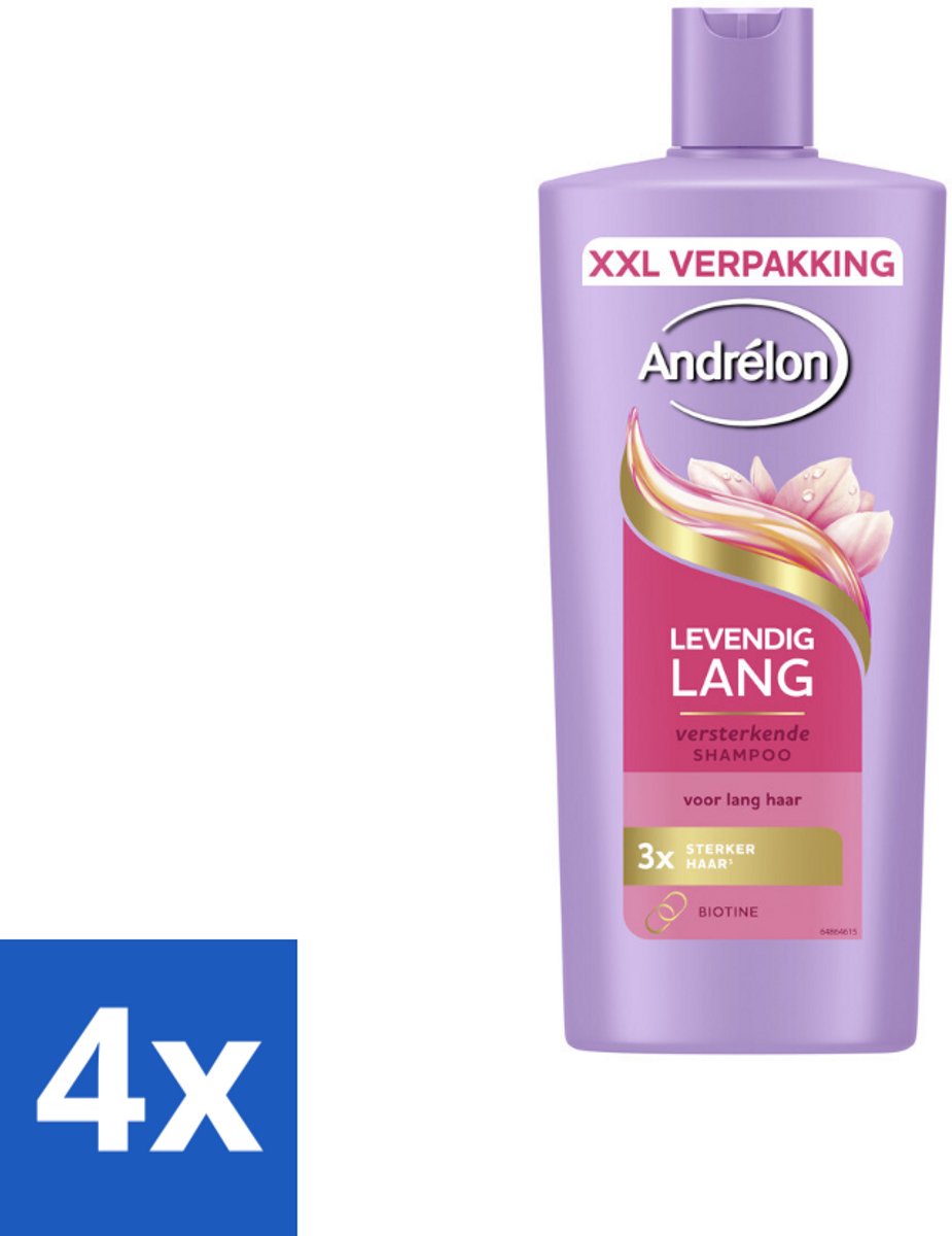 4 x Andrélon – Shampoo – Levendig Lang – 685 ml - Lang Haar Verzorging - Biotine Shampoo - Sterk Haar - Gezond Haar - Haarversterking