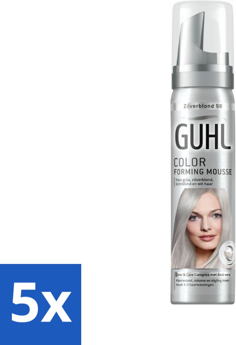 5 x Guhl - Kleurmousse - Zilverblond No. 98 - 75 ml - Kleuraccent - Zilverblond - Haarverf - Haarverf Mousse - Haarverf Zilverblond