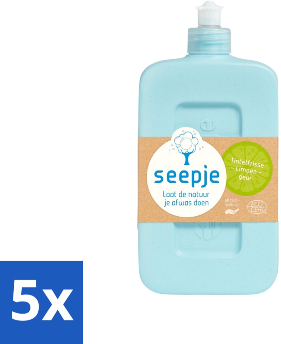 5 x Seepje - Afwasmiddel - Milieuvriendelijk - Tintelfrisse Limoen Geur - 500 ml - Afwasmiddel - Milieuvriendelijk - Huidvriendelijk - Biologisch Afbreekbaar - Ecocert