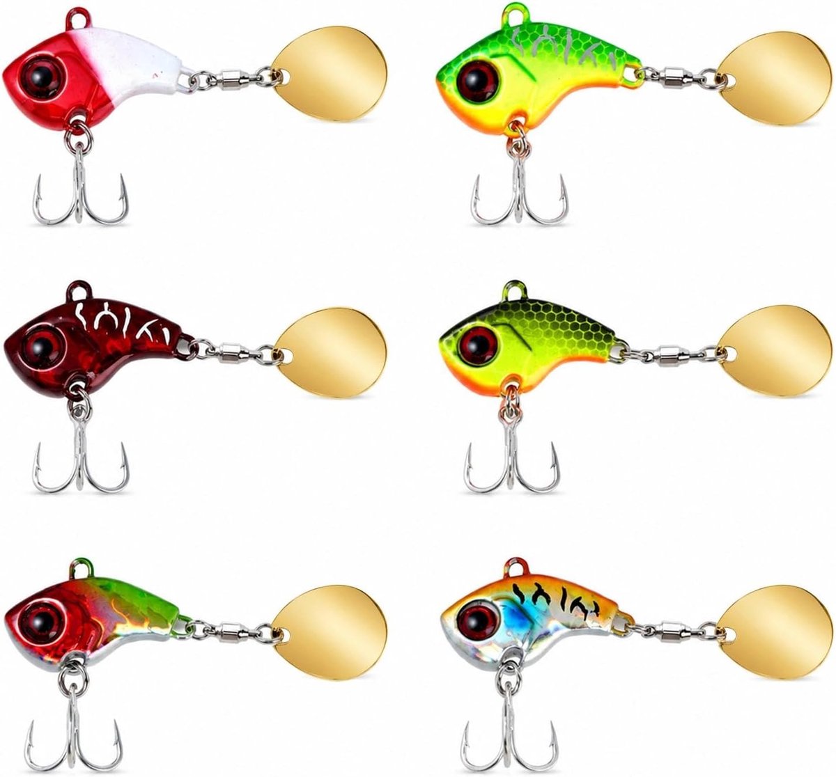 Visaas set 6 stuks 13 g - jig spinner met 3D visogen - draaiend spinnerblad - ideaal voor baars en snoekvissen - ShopVlot