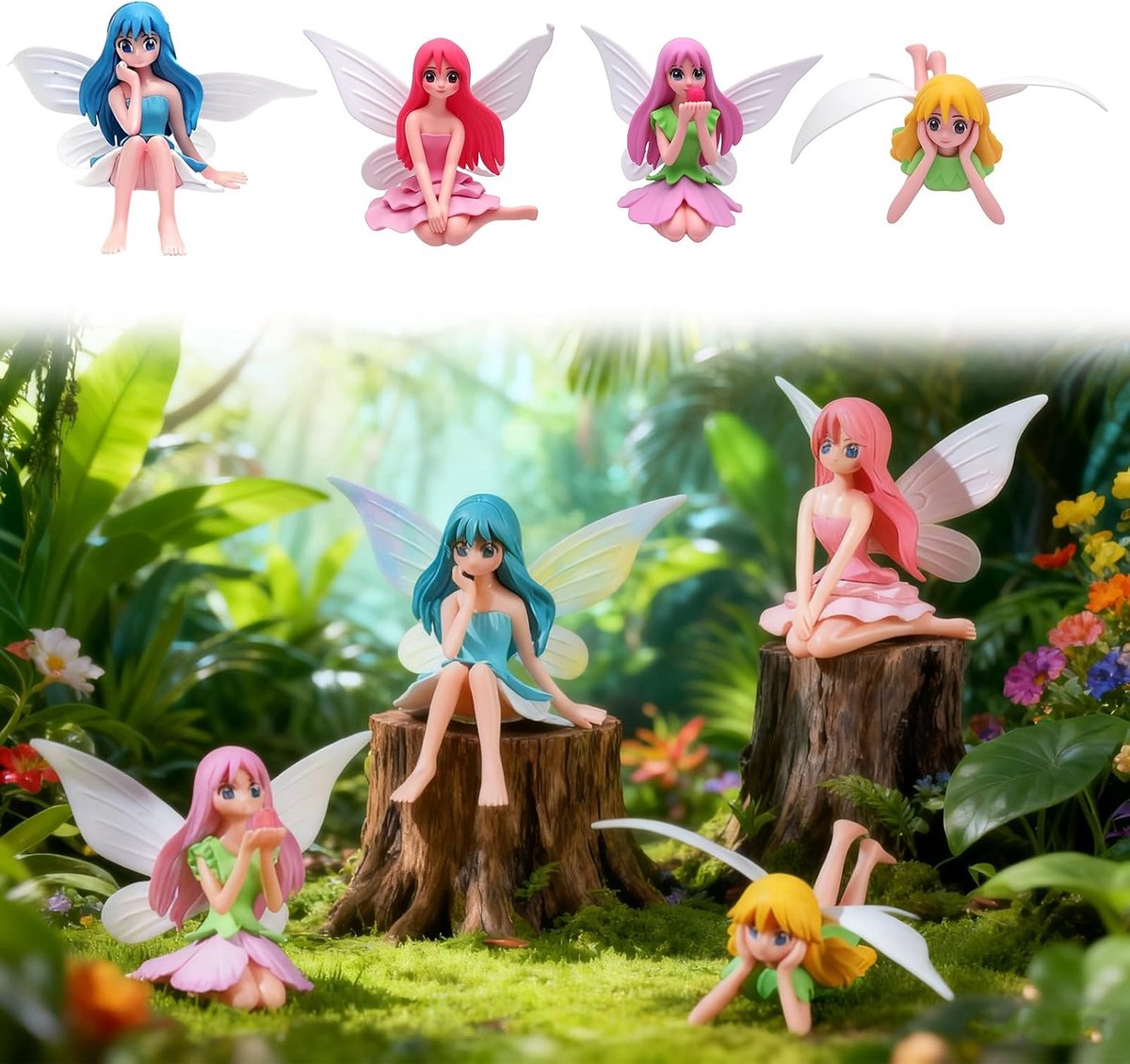 Feeënfiguren set 4 stuks - stevige ontwerpen - decoratie voor feeëntuin - creëer sfeervolle scènes - ShopVlot