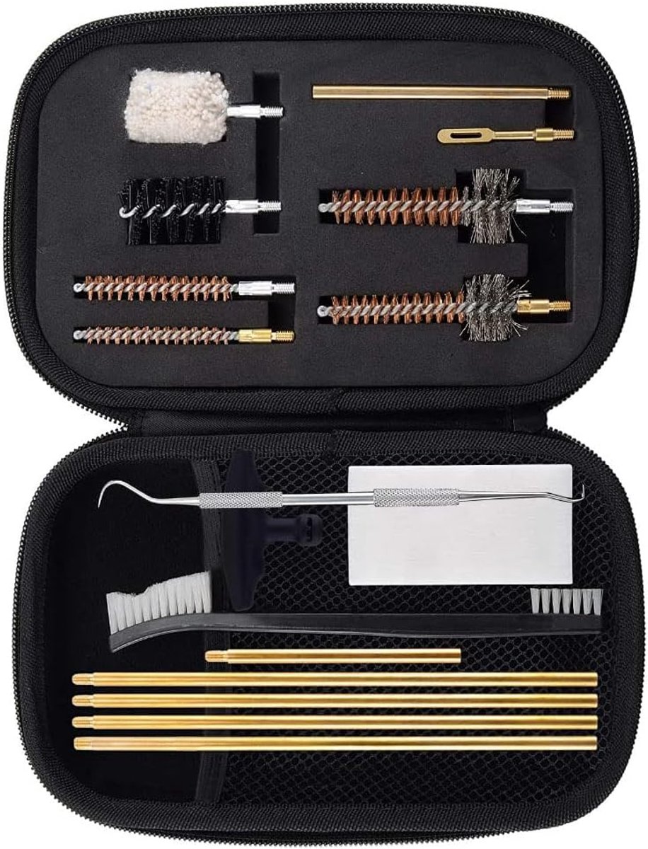 Wapenreinigingsset 17-delig - Hoogwaardige materialen - Voor kaliber .22/.357/.38/9mm/.40/.45 - Onderhoud uw wapen - ShopVlot