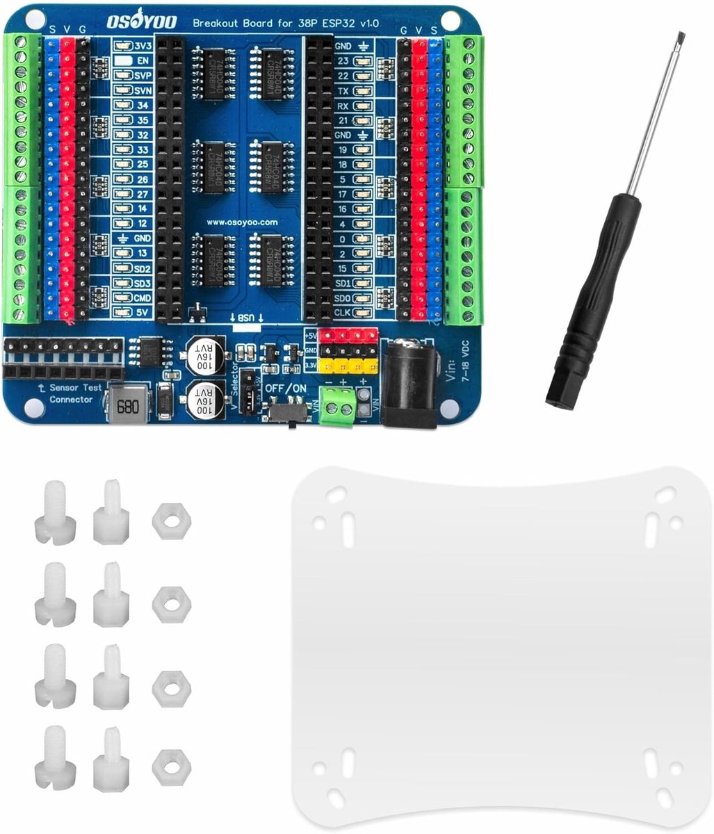 ESP32 breakout board 38-pins - terminal block shield - GPIO status LED - eenvoudig aansluiten - ShopVlot