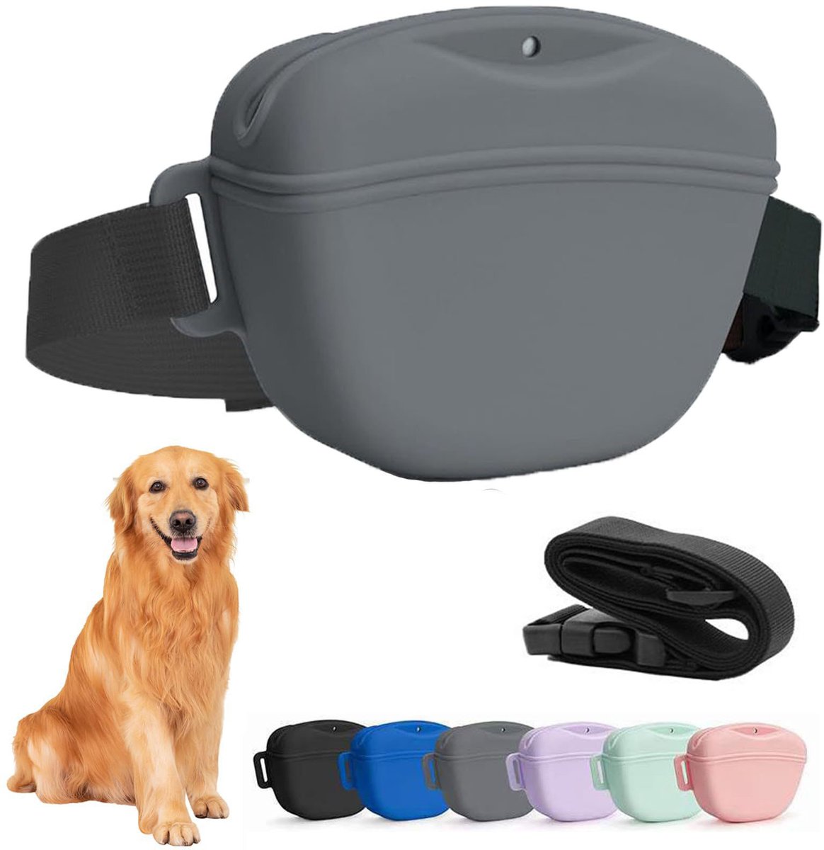 Hondensnacktas - Trainingssnacktas voor Huisdieren - Snackzakje voor Honden - Magnetische Sluiting - Beloningszakje - waterdicht -Met Verstelbare Heupriem - Ideaal voor Wandelen, Training en Uitjes met Huisdieren - Grijs