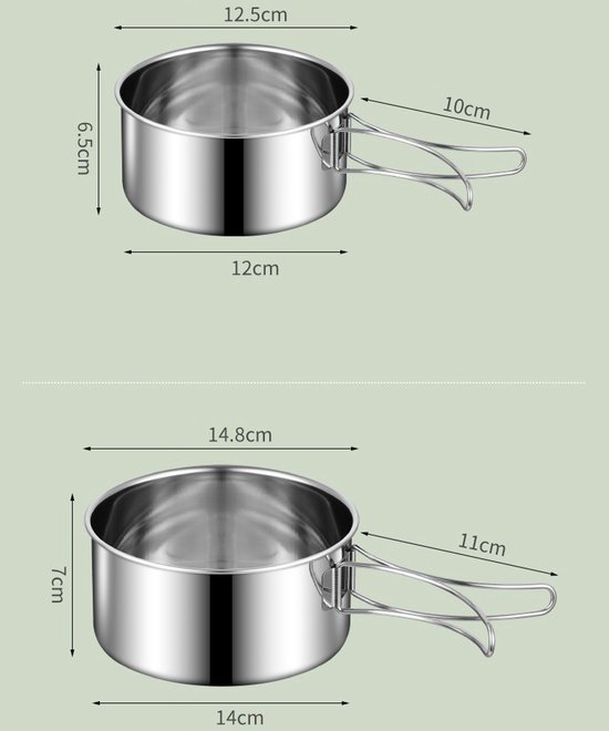 Camping Pannenset - 4-delig - Outdoor Pannenset - RVS - Ultra Compact & Lichtgewicht - Outdoor Kookset - Inklapbare Handgrepen - Zilver - voor picknick camping kookset backpacking camping wandelen — afbeelding 5