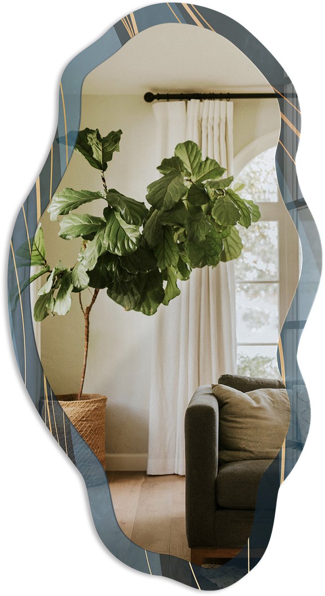 Tulup Golvende Vormen Spiegel - Marine Strakke Rechthoekige Spiegel - Organische Spiegel - Woonkamer, Kantoor, Slaapkamer - Modern - 45x90 cm - Totale afmeting 52x97 cm