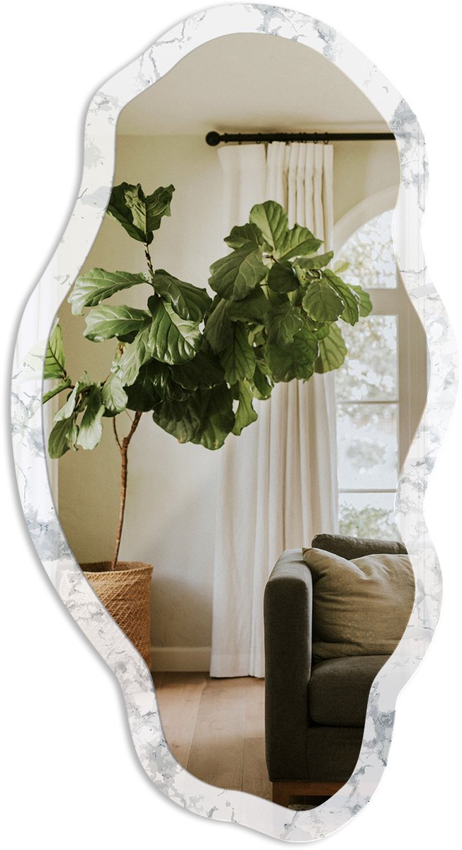 TULUP Marmeresthetiek Spiegel - Grijs Elegante Rechthoekige Wandspiegel - Organische Spiegel - Woonkamer - Klassiek - 45x90 cm - Totale afmeting 52x97 cm
