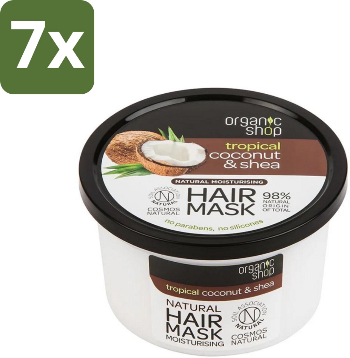 Organic Shop - Haarmasker Coconut & Shea - Verzorgend en Voedend - 250 ml - Bulkverpakking - 7 stuks