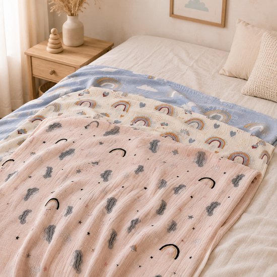 Droomdotje Hydrofiele Doeken Set XL - Set van 3 - Regenboogprint — afbeelding 2