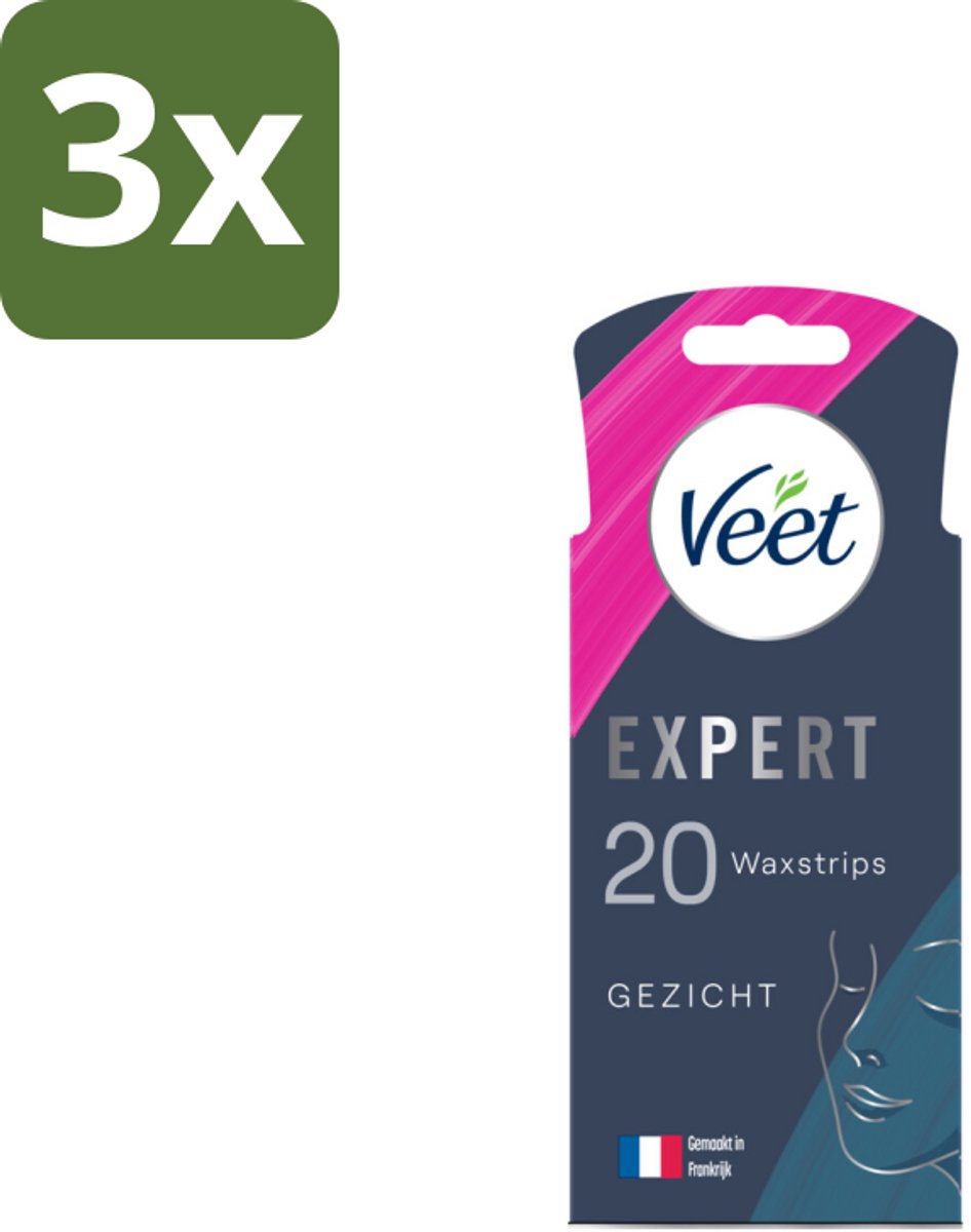 Veet Expert - Ontharingsstrips - Gezicht - Gevoelige Huid - 20 strips - Bulkverpakking - 3 stuks