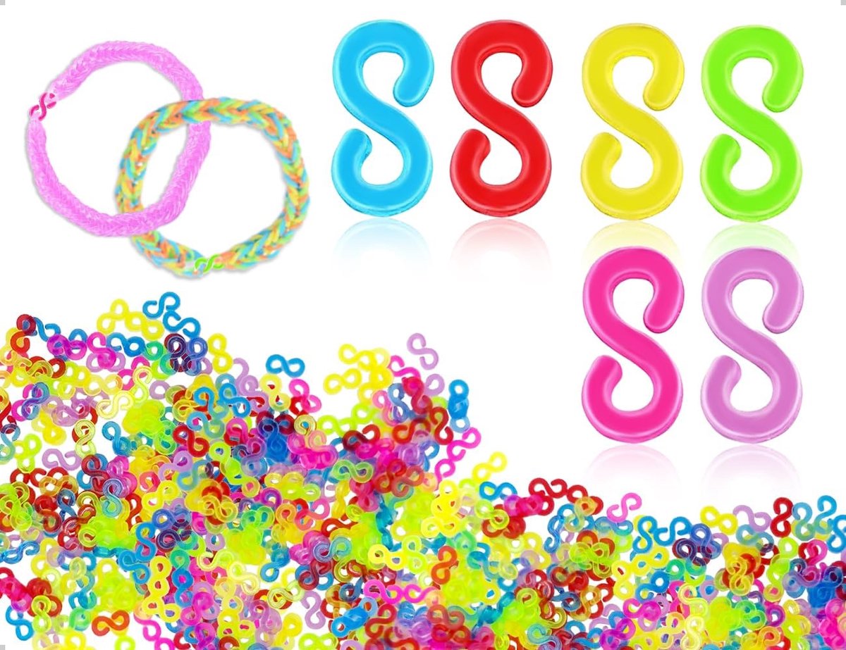 elastische rubberen clips 1000 stuks - S-clips - meerkleurig - perfect voor sieraden maken - ShopVlot