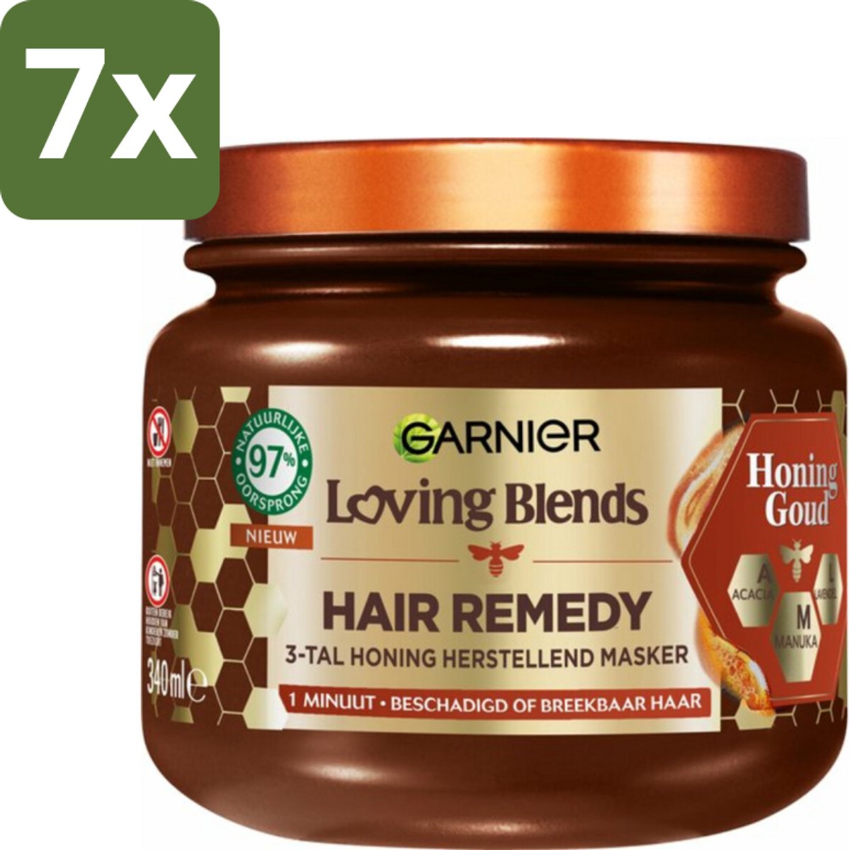 Garnier - Loving Blends Honing Goud - Hair Remedy Haarmasker - Beschadigd & Breekbaar Haar - 340 ml - Bulkverpakking - 7 stuks