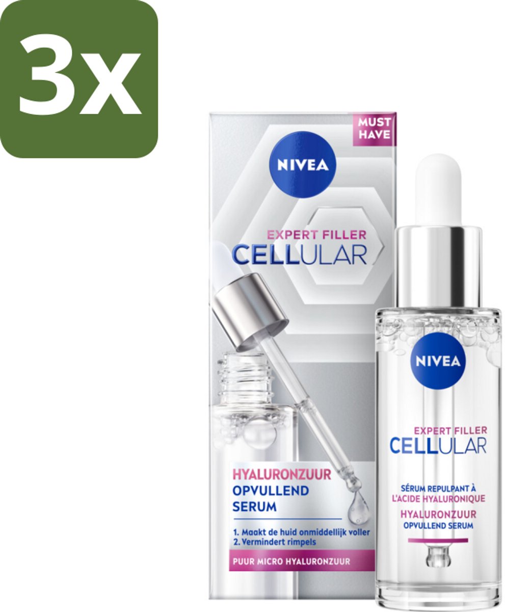 Nivea - Cellular - Expert Filler Hyaluronzuur Serum - Rimpelvullend en Hydraterend - 30 ml - Bulkverpakking - 3 stuks
