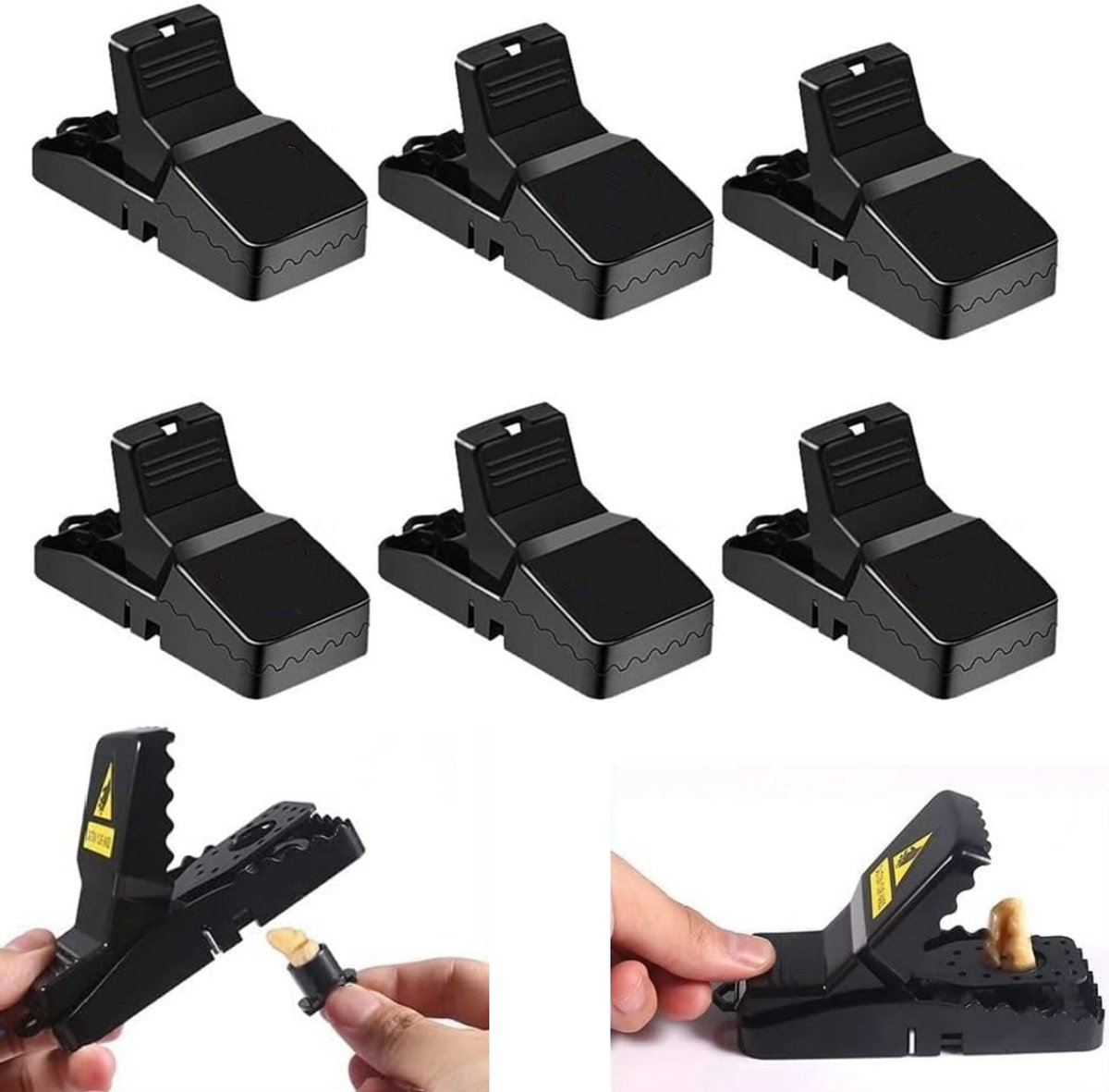 6 stuks muizenval - muizenval - muizenkooi - lokapparaat - hygiënisch - efficiënt - herbruikbaar - huishoudaccessoire - geschikt voor muizen, binnen, buiten (zwart, 11,2*4.8 cm)
