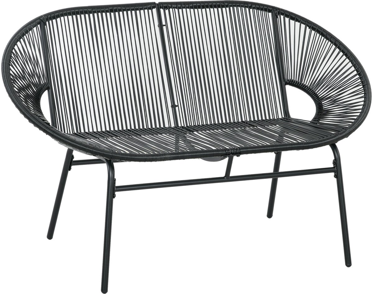 Design Acapulco-bank - zwarte bank voor binnen en buiten voor 2 personen met rugleuning - zwart stalen frame