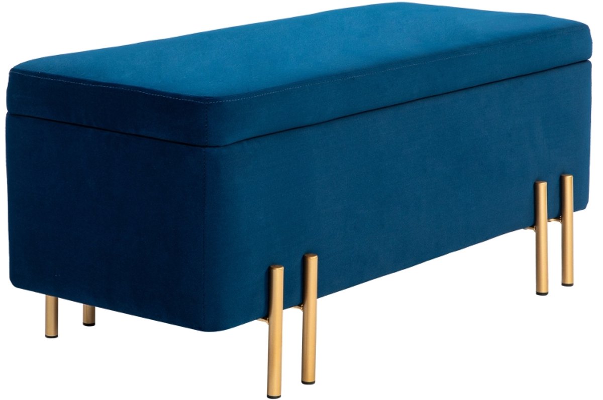 100 x 40 x 42 cm Donkerblauwe Zitbank met Opbergruimte, Gestoffeerde Opbergbank, Zitkist met Opklapbare Zitting, Fluwelen Zitbank, Bedbank, Halbank, Voetenbank, Bank met Metalen Poten voor Slaapkamer, Woonkamer en Hal, 70 L