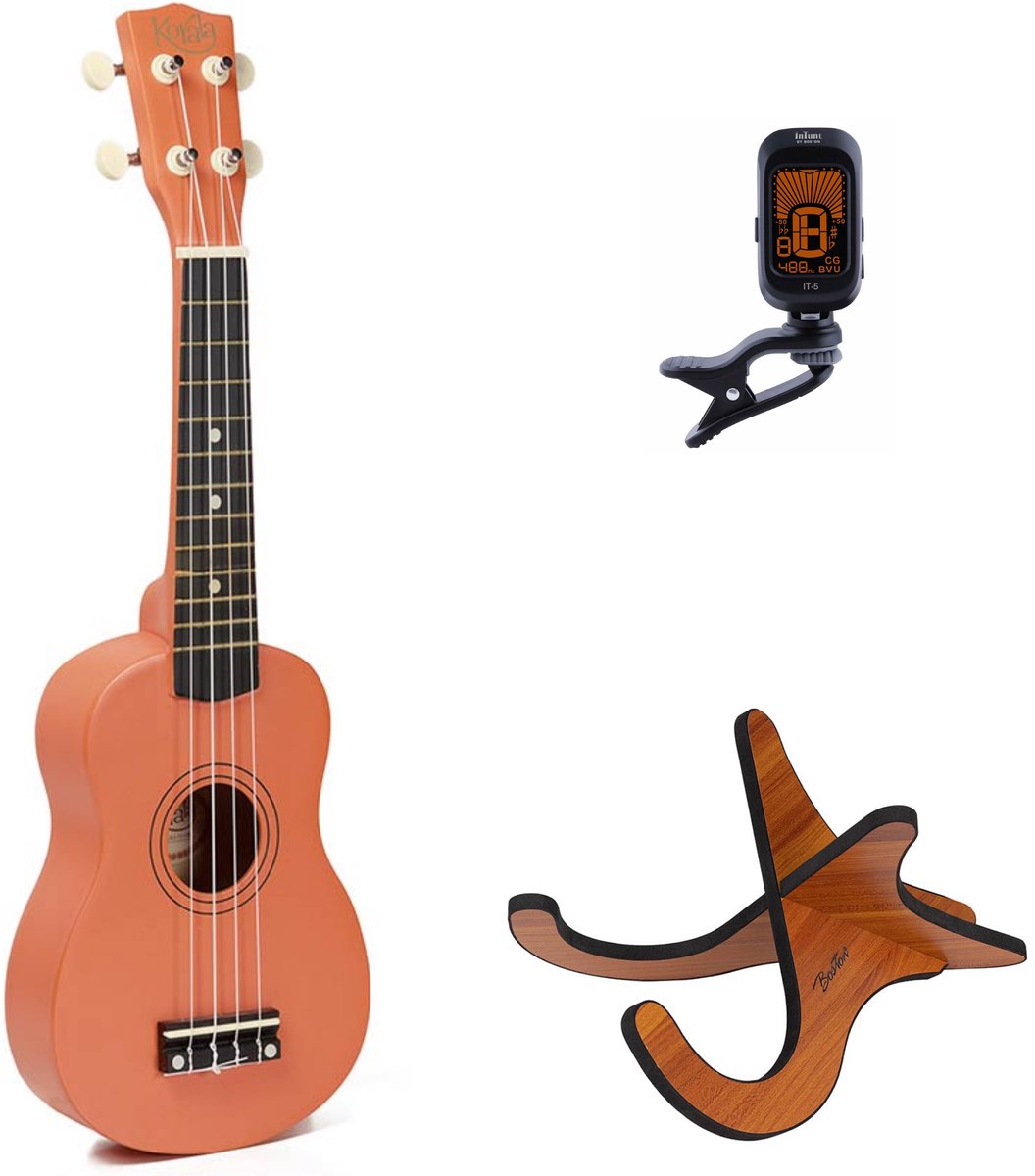 Korala UKS-15 sopraan ukulele set – inclusief stemapparaat en houten standaard