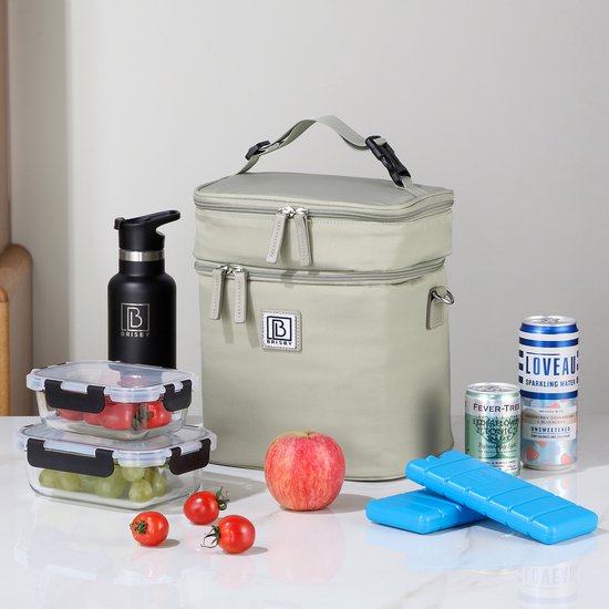 Brisby Koeltas 12 Liter - Lunchtas voor Werk & Onderweg - 2 Geïsoleerde Vakken - Inclusief 2 Koelelementen - Tot 10 Uur Koel - Sage Green van Brisby — afbeelding 3