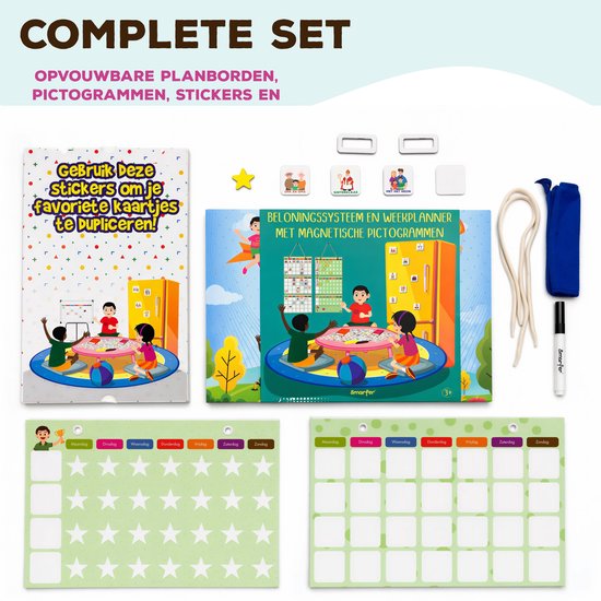 Ensemble complet de tableaux de planification pliables, pictogrammes, autocollants et accessoires.