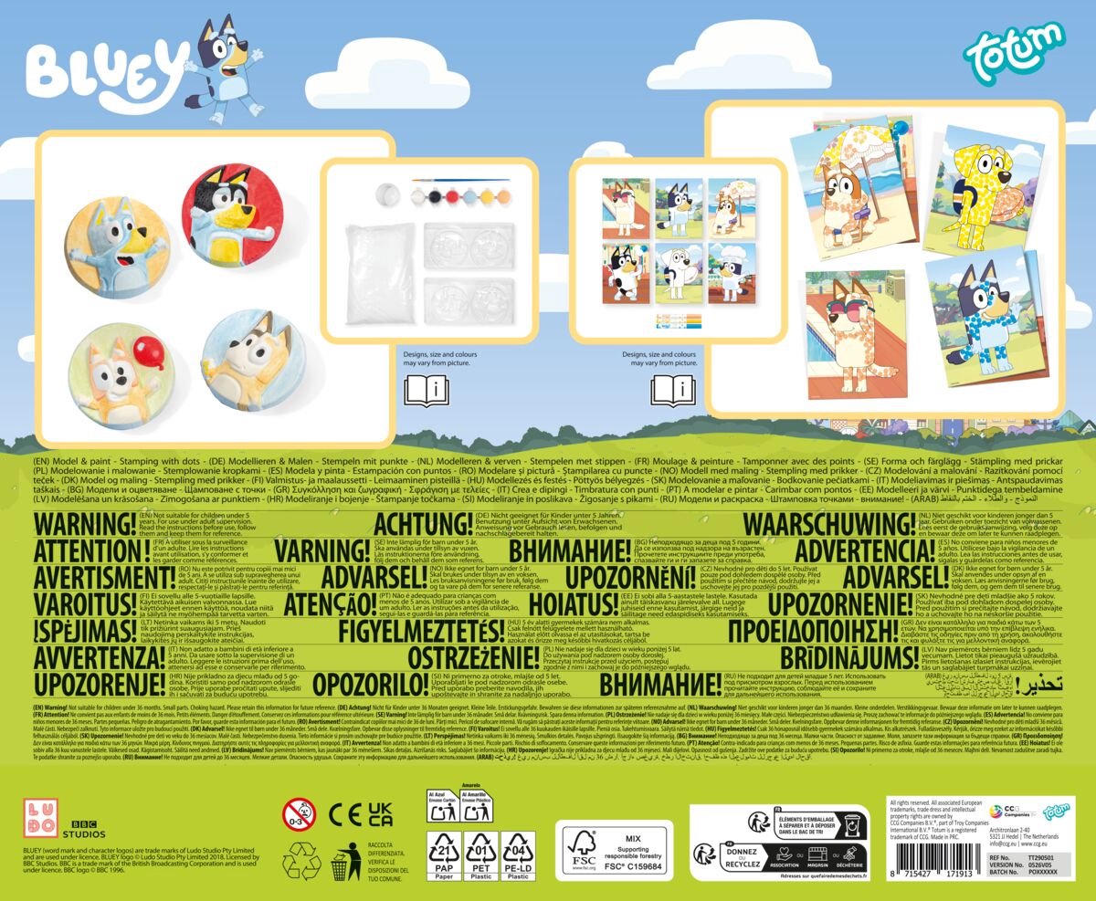 Bluey 2-in-1 Knutselset - Gipsfiguren gieten en stempelkaarten maken - Speelgoed Kinderen - Knutselen - Voor meisjes en jongens - Vanaf 5 jaar - Totum — afbeelding 10