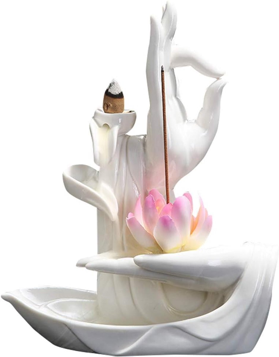 Lotus Backflow Incense Burner with 10pcs Backflow Incense Cone, Home Ceramic Backflow Incense Cone Holder Burner - ShopVlot