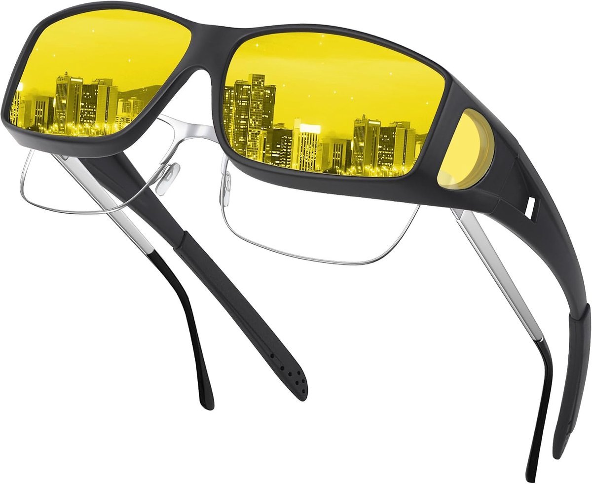 Fit Over Nacht Rijden Bril Gepolariseerd - Anti-Glare Overzet Nachtzichtbril voor Mannen Vrouwen Geel Over Bril - ShopVlot