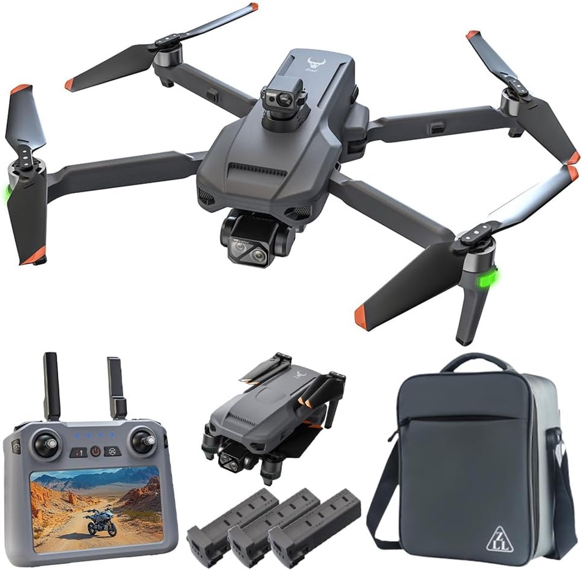 Drone met 4K Camera – 3-assige Gimbal & 6km Bereik | Obstakeldetectie in 4 Richtingen | RC Scherm | 3 Batterijen | Voor Volwassenen
