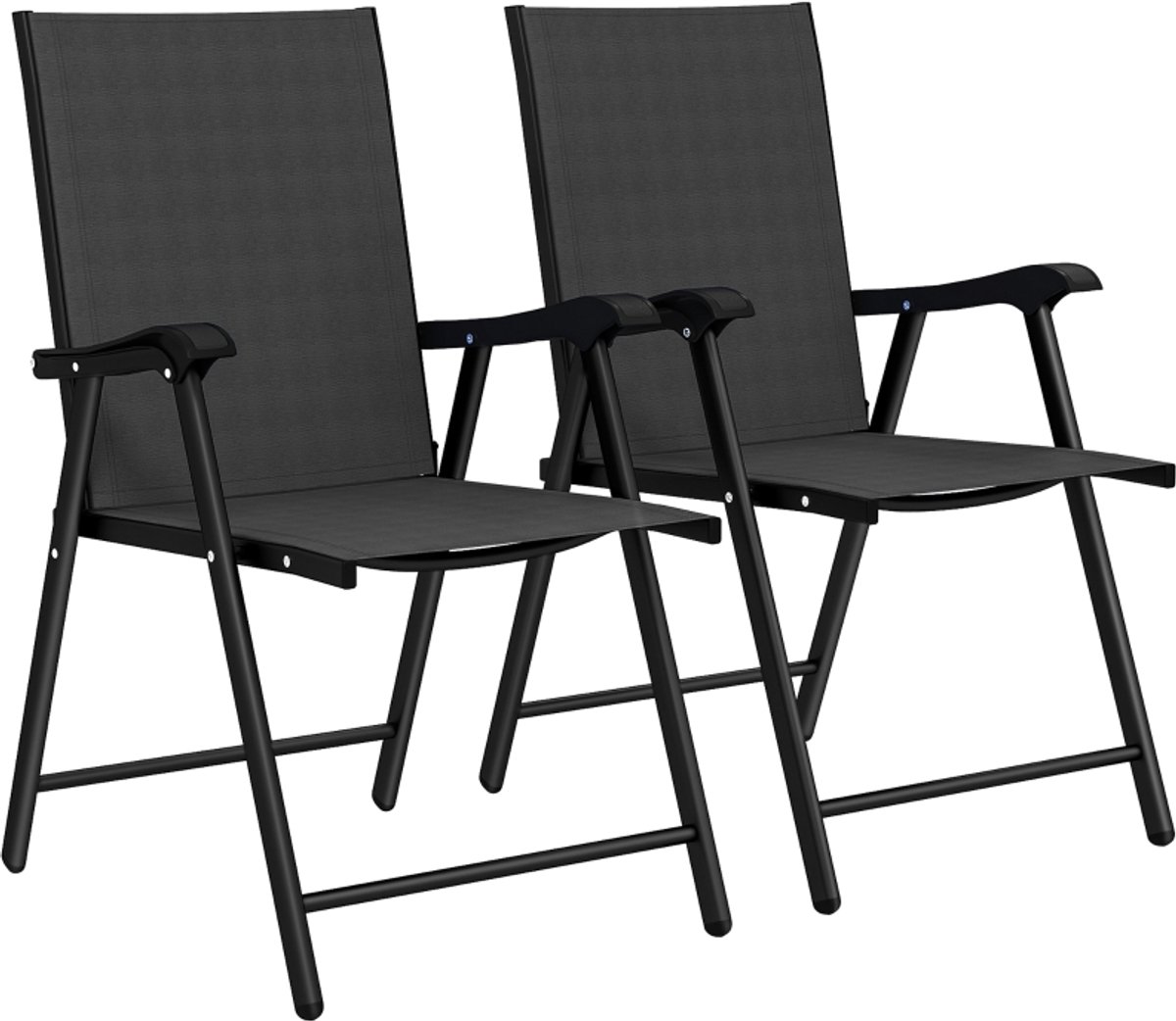 2 klapstoelen - klapstoelen met hoge rugleuning - stalen frame - rugleuning en zitkussen van textiel - 58 x 62 x 97 cm - zwart