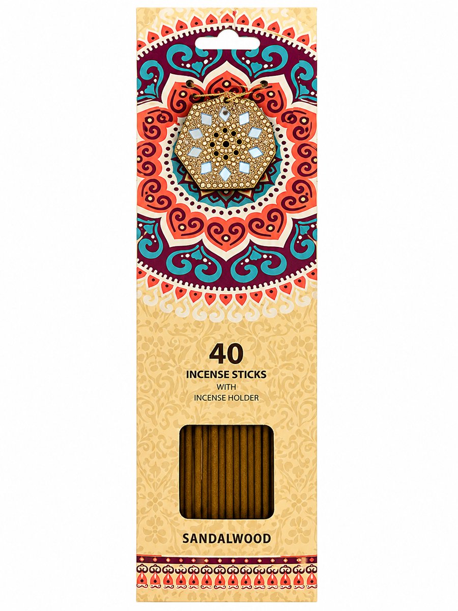 Wierookstokjes Sandalwood met Wierookhouder – Sandalwood– 40 Stuks