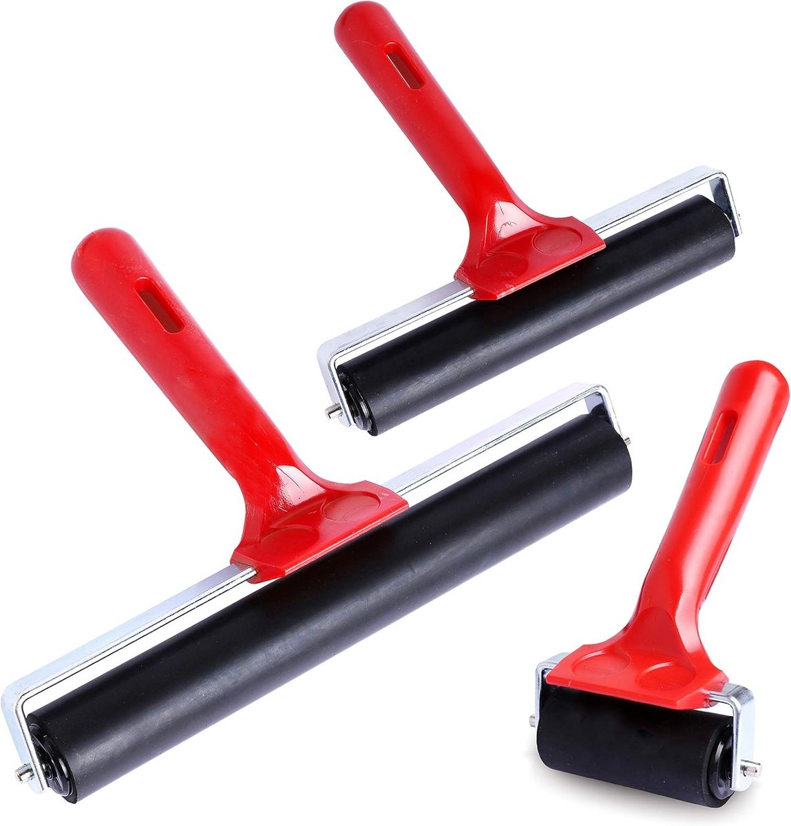 Rubberen Roller Brayer - Rood/Zwart - 6 cm, 10 cm, 25 cm - Duurzaam en Stevig - Voor Knutselen en Printen