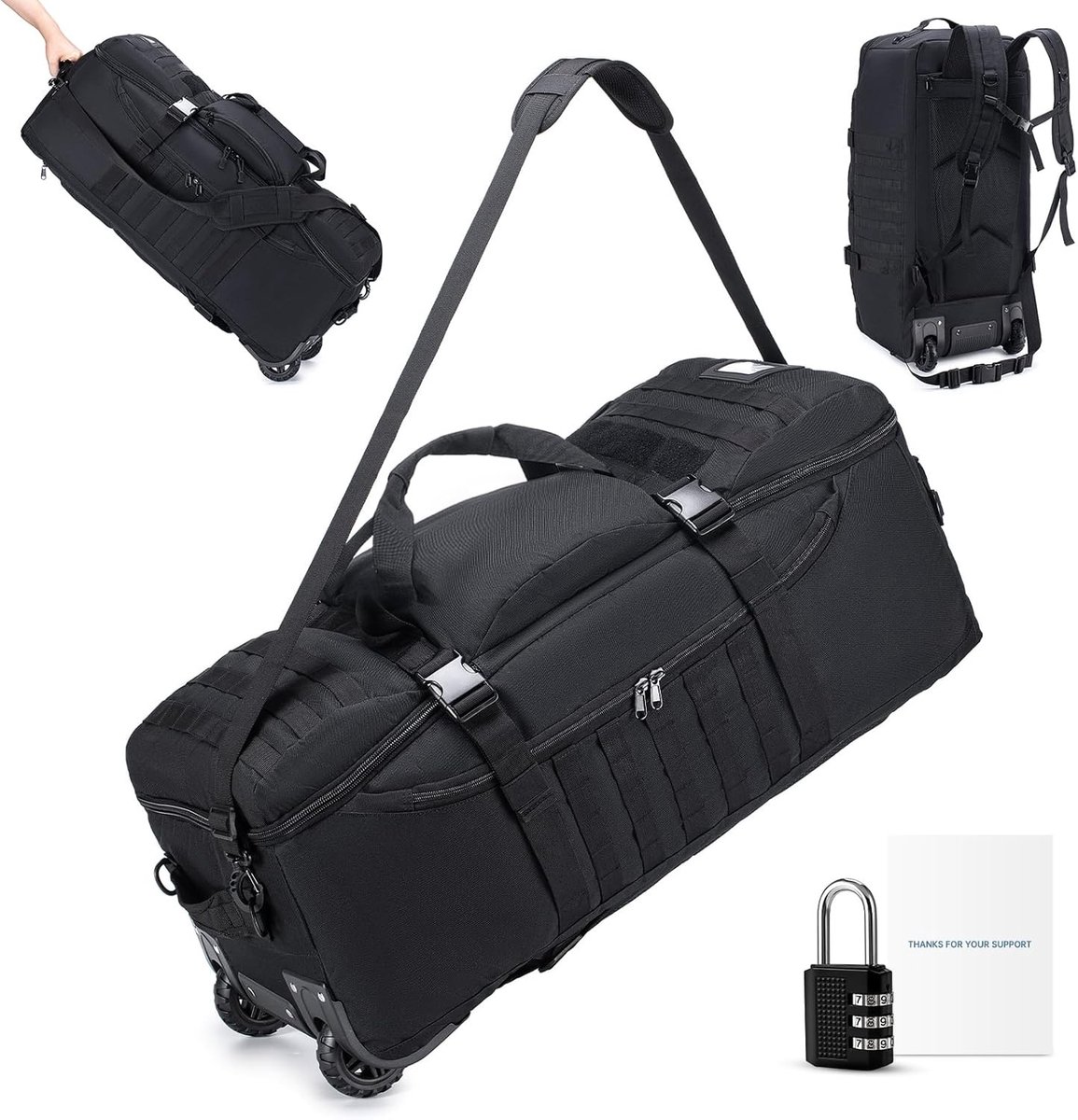 Reistas met wieltjes - Zwart - 78 x 36 x 30 cm - Waterdichte Handbagage Tas met Cijferslot - Voor Reizen