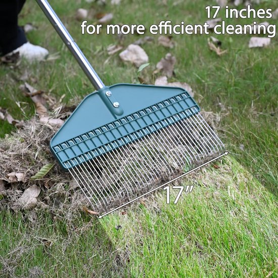 Gazonrieten hark 43 cm - roestvrijstalen handvat - comfortabele grip - ideaal voor tuin en gazon — afbeelding 3