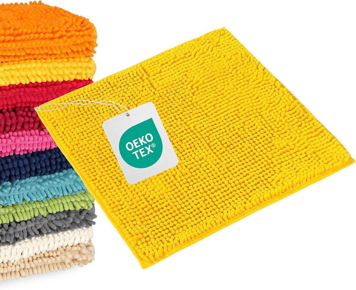WohnDirect Badmat, geel, modulair, antislip, absorberend en zacht, zonder wc-uitsparing, 45 x 45 cm - ShopVlot