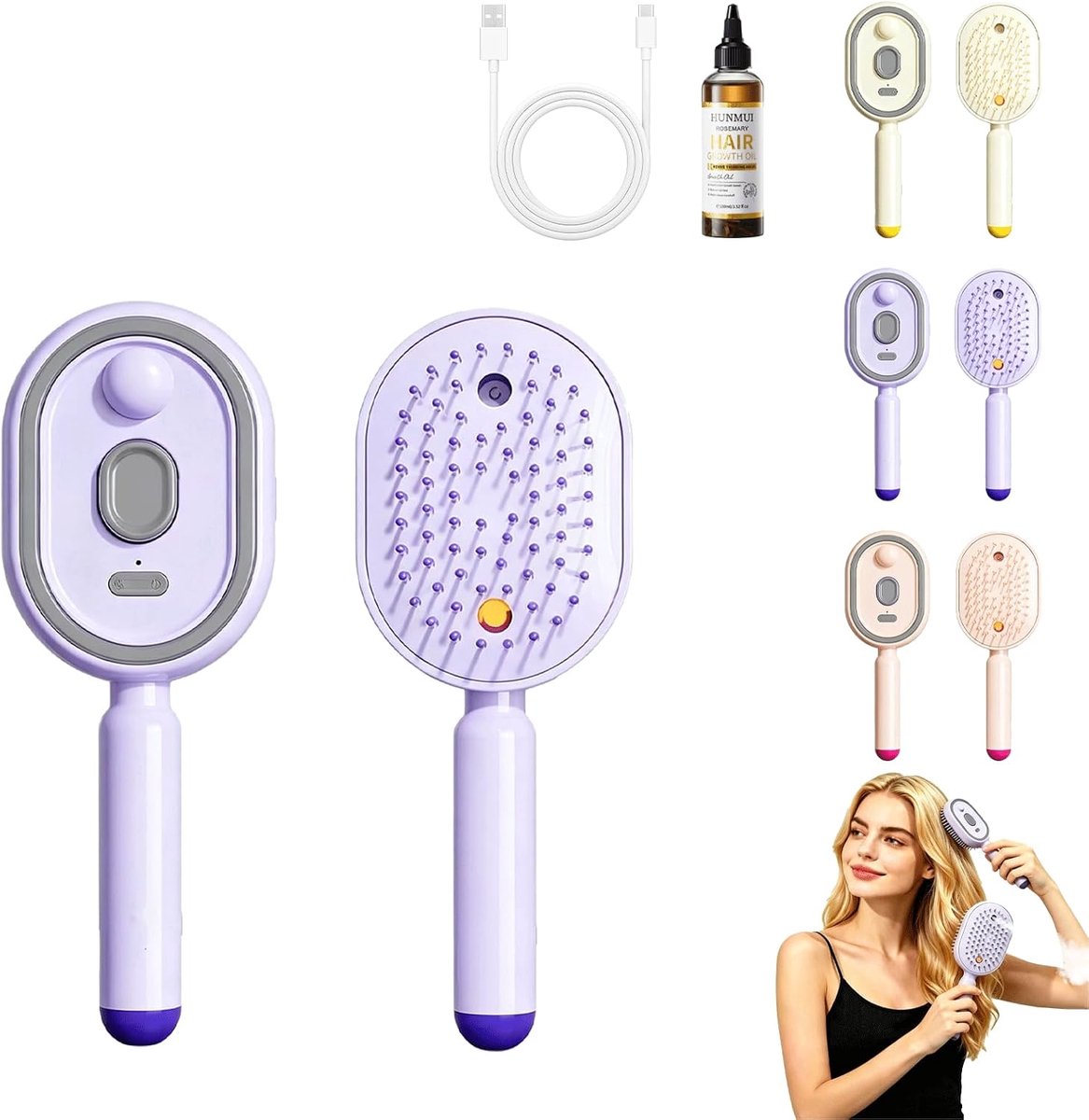 Elektrische spray massagekam - luchtkussen - paars - zachte verzorging met fijne nevel - ShopVlot