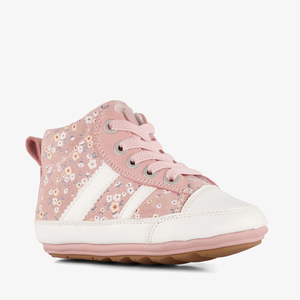 Groot leren babyschoenen met bloemenprint roze - Maat 20 - Uitneembare zool - In cadeauverpakking