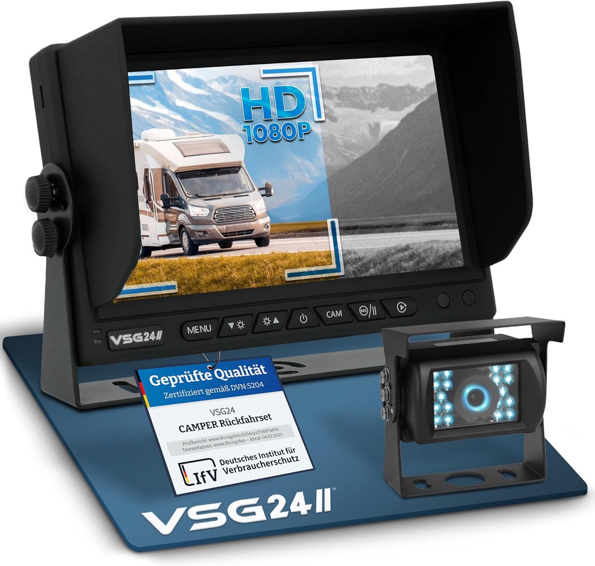 VSG 24 24191 – 7" Truck Set HD Resolution Reversing System, 120° Lens, 12-24 V, IP67 Camera Set Including 20 m Cable - ShopVlot