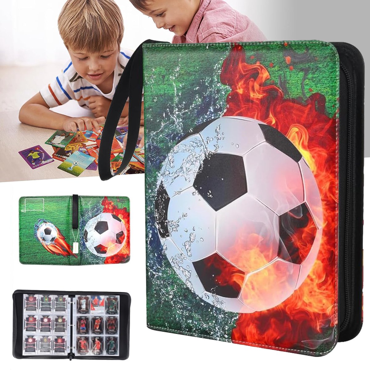 Voetbalkaarthouder - Kaartmap Voor Voetbal Met 900 Vakjes - Voetbalkaartenboek - Album Voor Ruilkaarten - Met Ritssluiting En Handvat