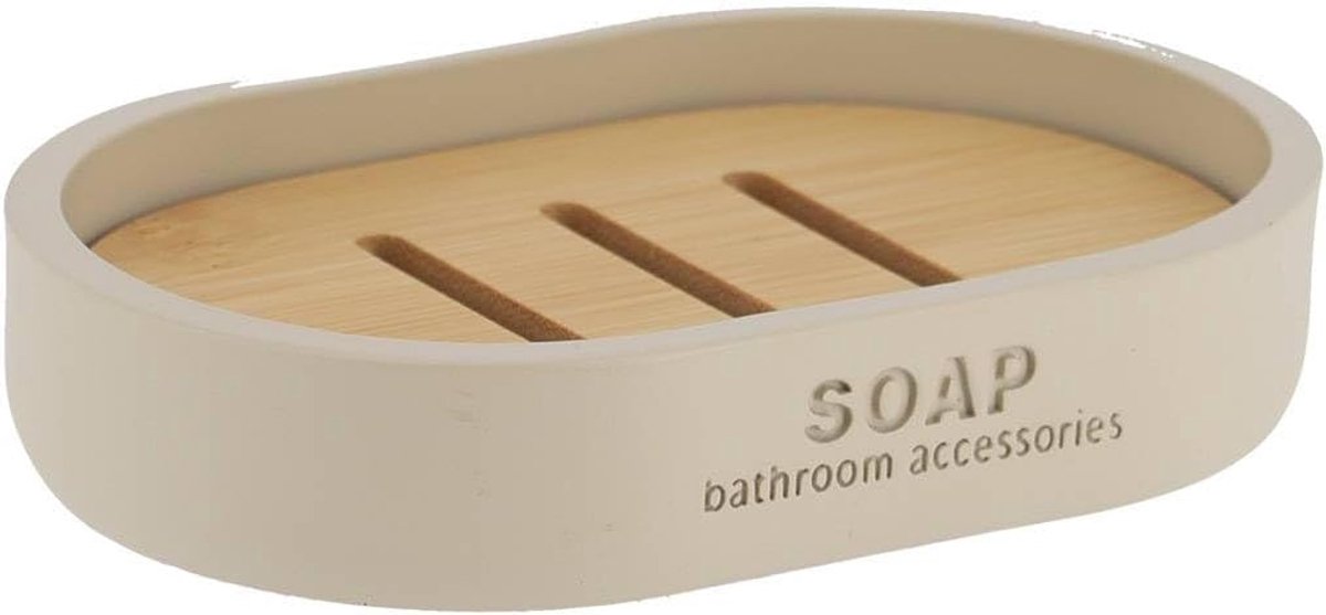 Tendance Zeepbakje - Polyresin en Bamboe - Beige - Vrijstaand