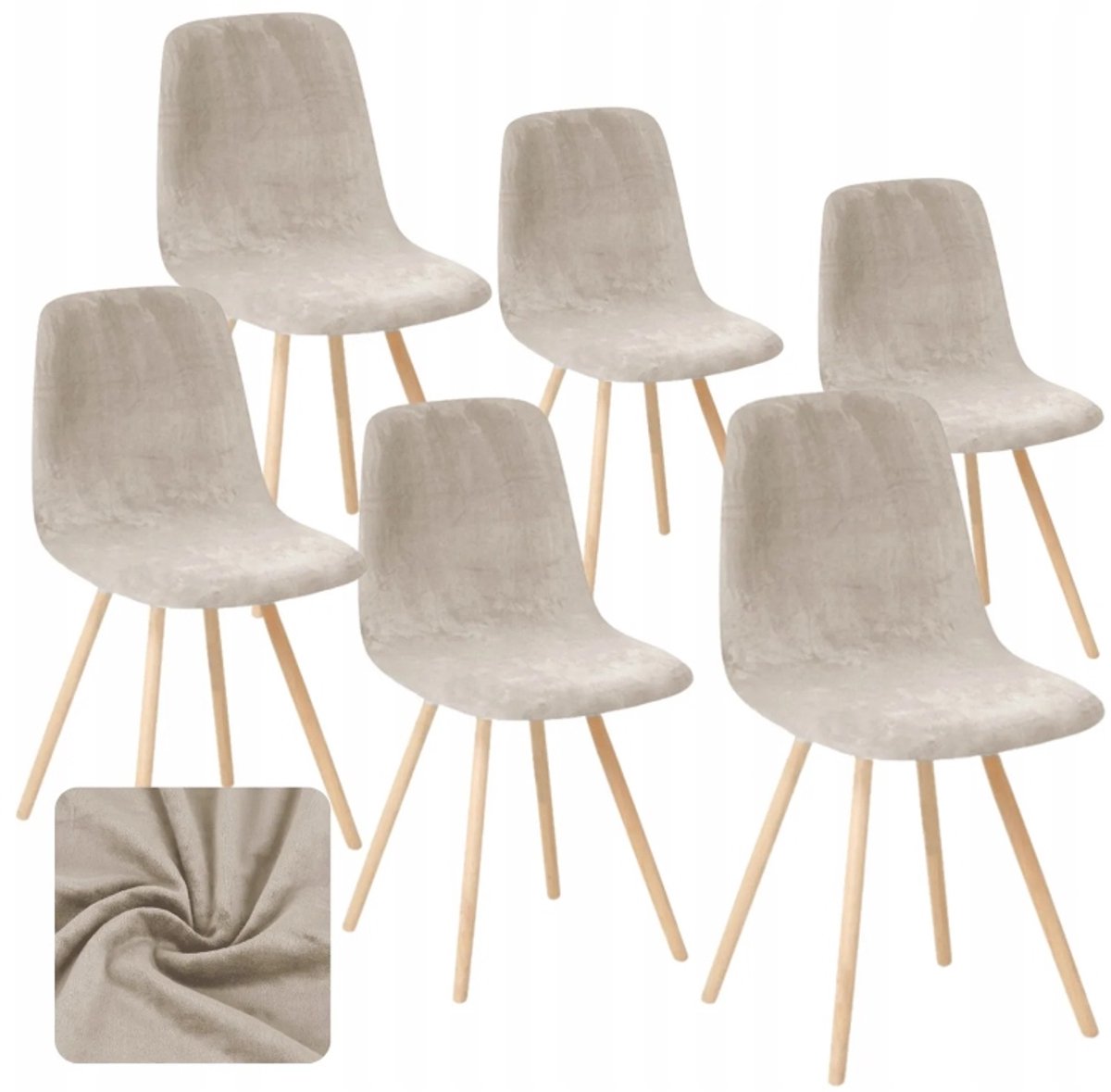 Set van 6 Luxe Velours Stoelhoezen - Cappuccino Beige